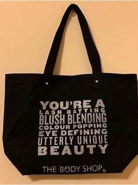 The Body Shop Black Tote with Silver Inspirational Print